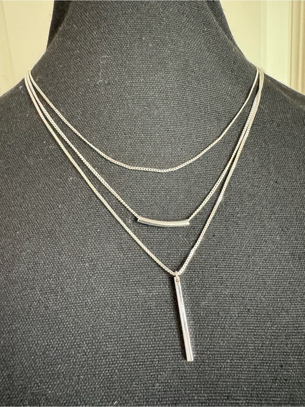 Nine West Layered Bar Pendant Necklace - Silver